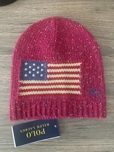 Polo Ralph Lauren RL Lambswool Pink Flag Beanie Hat Girls 4-6X New - Picture 1 of 9