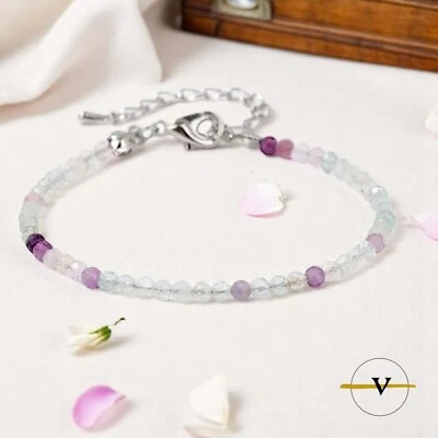 BRACCIALE FLUORITE UOMO DONNA PERLE PIETRE DURE NATURALI ACCIAIO INOSSIDABILE - Immagine 1 di 4