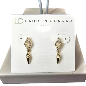 LC Lauren Conrad Gold Plated Rhinestone Dangle Earrings NWT - Picture 1 of 5