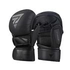 MMA Gloves for Sparring Grappling, Hybrid Open Palm Martial Arts Small Black