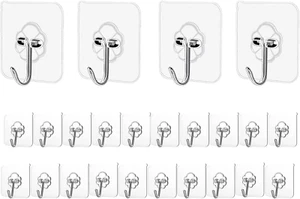 Adhesive Hooks Kitchen Wall Hooks - 24 Packs Heavy Duty 33Lb(Max) Nail Free Stic - Picture 1 of 12
