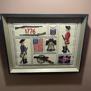 Colonial American Hand Stitch Embroidered Needlecraft British Soldier 1776 Art - Picture 1 of 16