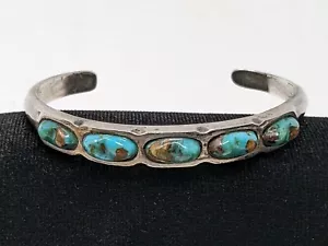 Brazalete de puño nativo americano turquesa de ley 5 3⁄4"" 13,6 g 5 piedras - Imagen 1 de 11