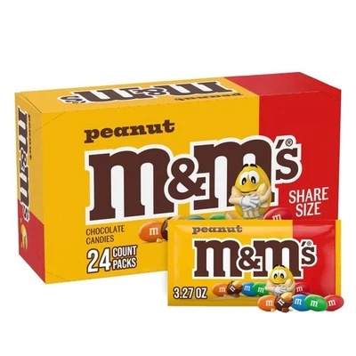 M&M’S Peanut Milk Chocolate Candy 24 Count Share Size Bulk Halloween Treats - Image 1 of 2