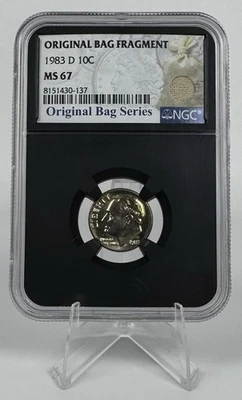 1983-D Roosevelt Dime 10c NGC MS67 Original Bag Fragment BU DDO DDR Brilliant - Image 1 of 4