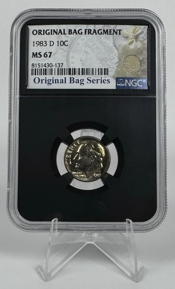 1983-D Roosevelt Dime 10c NGC MS67 Original Bag Fragment BU DDO DDR Brilliant - Image 1 of 4