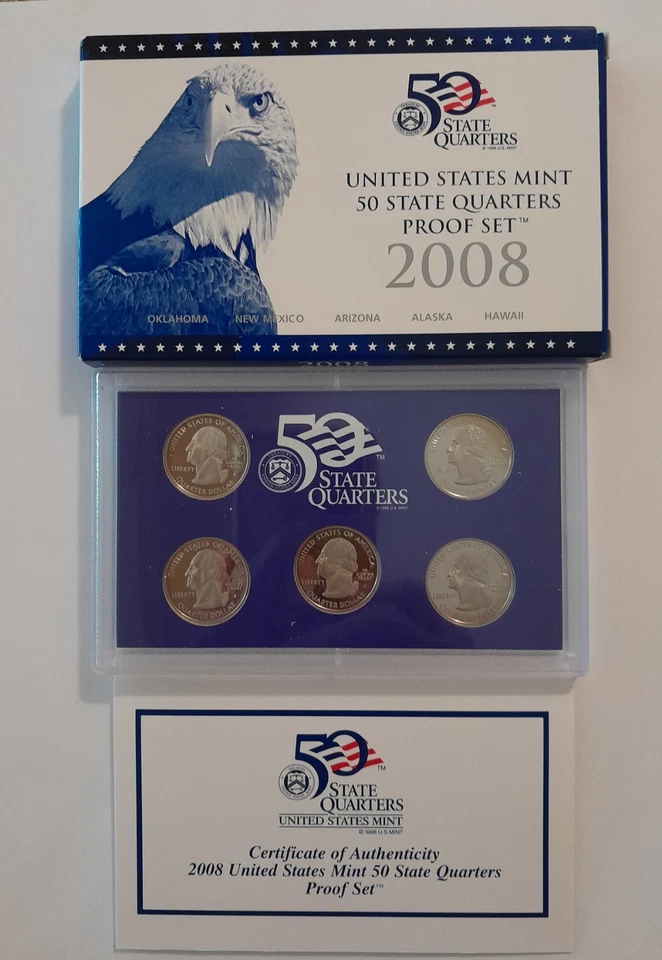 2008 S Proof State Quarter Set  Original Box & COA 5 Coins CN-Clad - Image 1 of 1