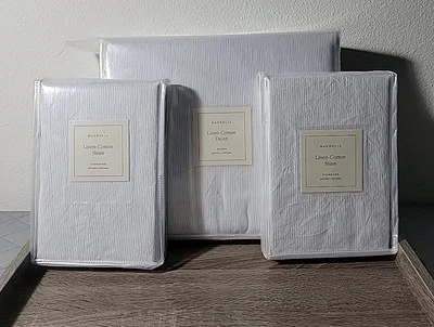 New Magnolia Market Linen-Cotton FULL/QUEEN White Stripe Duvet &2 Standard Shams - Image 1 of 4