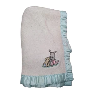 Carter's Classics Baby Blanket Embroidered Bunny Puppy Satin Trim Vintage Cotton - Picture 1 of 11