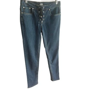 Y2K Lace-Up Front Skinny Jeans Venus Sz 6 Mid Rise Dark Wash Denim Clubwear - Picture 1 of 5