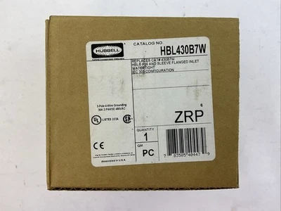 HUBBELL HBL430B7W PIN AND SLEEVE FLANGED INLET 3PHASE 480VAC 30AMP 3POLE - Image 1 of 3