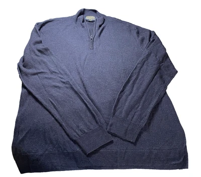 Suéter masculino Pendleton 1/4 zíper azul GG 100% lã merino fino quente macio minimalista - Imagem 1 de 4