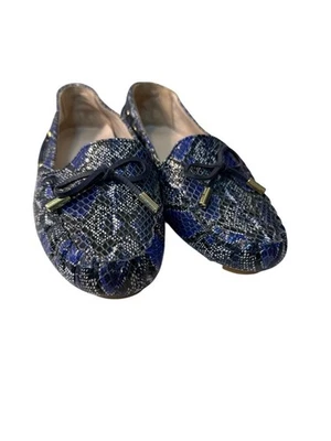 Cole Haan Driving Shoe Blue Snakeskin-Print Loafers Size 8.5 Leather Upper EUC - Image 1 of 4