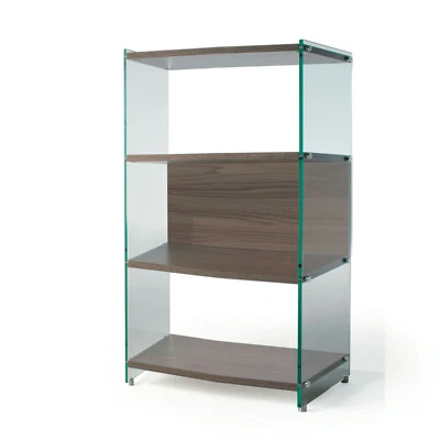 LIBRERIA BIFACCIALE VETRO TEMPERATO PIANI LEGNO VARI COLORI 3 MISURE L.45/60/90 - Immagine 1 di 4