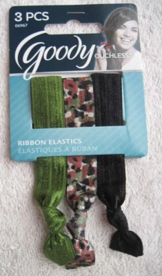3 bandas elásticas para el cabello Goody Ribbon para cola de caballo sin metal verde camuflaje brillante Foto 1 de 4