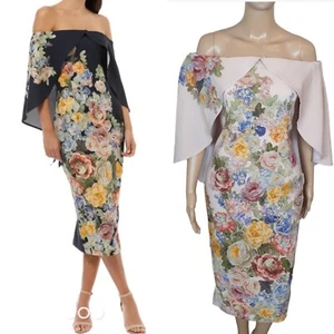 Pasduchas Floral Off Shoulder Midi Dress Sze 12 TAN cocktail wedding RRP $349 - Bild 1 von 6