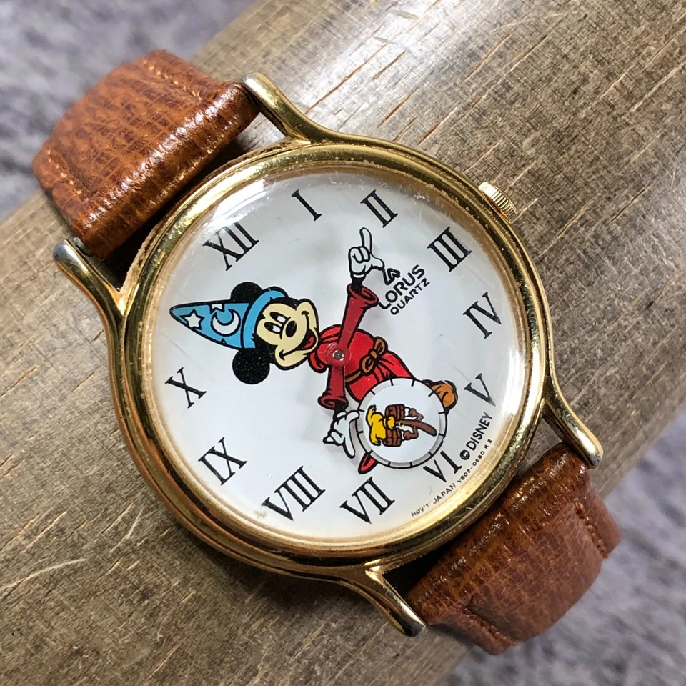 Luros Unisex V803-0110 Disney Mickey Mouse Sorcerer Leather Quartz 31mm Watch 7" - Image 1 of 4