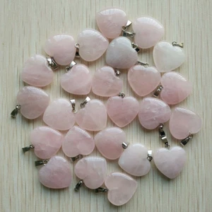 Natural Rose Quartz Stone Love Heart Pendants 50pcs Wholesale for Jewelry Making - Picture 1 of 2