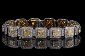 Party Wedding Solid 925 Sterling silver Yellow Cushion Bracelet Women Jewelry - Picture 1 of 2