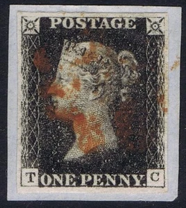 1840 1d Black Pl 5 TC 4m STATE ONE Fine Used Cat. £375.00 - Picture 1 of 1