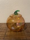 Vintage Princess House Orange Iridescent Crystal Pumpkin Cookie Jar *Mint*