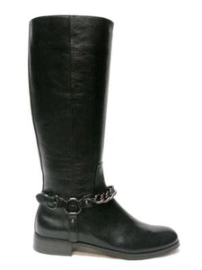 $ 345 NEU IM KARTON COACH MABEL SCHWARZ LEDER KETTE SCHNALLE REITERSTIEFEL GRÖSSE 7,0 - Bild 1 von 8
