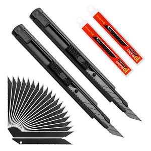 20 PCS 9MM Black Carbon Steel Blade & 2 PCS Utility Knife for Wrap Paper Cutting - Foto 1 di 8