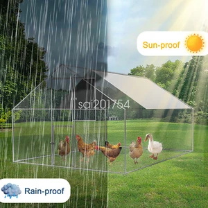Large Chicken Coop 10x10 ft Hen Run House Metal Walk-in Poultry Cage w/ Cover - Picture 1 of 8