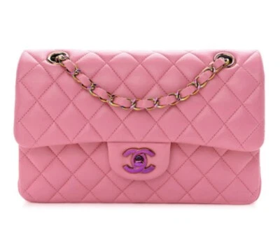 Chanel Piel de Cordero Acolchado Pequeño Doble Solapa Rosa Amarillo Arco Iris Hardware Bolso Cruz Foto 1 de 4