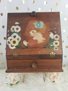 Handcarved Handpainted Wood Letter Box With Drawer Artist Signed - Picture 1 of 10