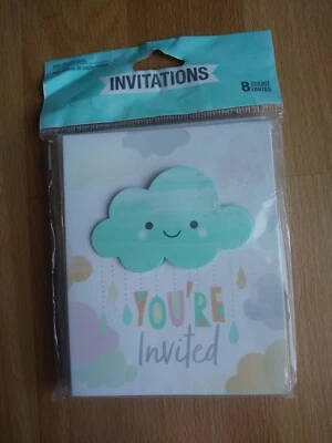 8 Raincloud Baby Shower Invitations With Envelopes & Attachments - New NIP - Image 1 of 4