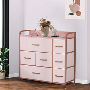 Fabric Dresser 7 Drawers  Furniture Storage Drawer Unit Steel Frame Wooden Top - Picture 1 of 14