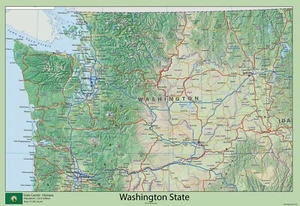 Washington State USA Map 100 x 69 cm – Laminated - Foto 1 di 1