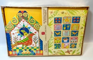 Tarjetas y sobres de notas de felicitación americanos ~ arte popular aves, pajarera, jardín ~ en blanco - Imagen 1 de 3