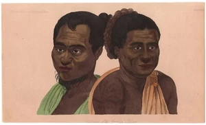 1855 P&B HAWAII engraving ~ 2 Natives of the Sandwich Islands ~ HUMAN Tribes - Picture 1 of 3