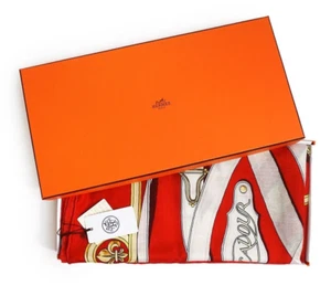 HERMES Carre 140 Cashmere Silk Shawl CAVALCADOUR Red/White New Unused with Box - Picture 1 of 11