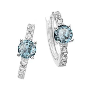 Zamel's Sterling Silver Blue Aquamarine/White Cubic Zirconia MAR Birthstone Hoop - Picture 1 of 1