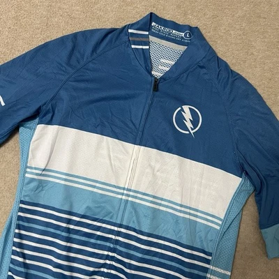 Camiseta Jakroo com zíper completo bolso traseiro azul tamanho grande masculina bicicleta de ciclismo confortável profissional  - Imagem 1 de 4