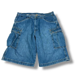 Vintage Polo Jeans Ralph Lauren Cargo Shorts Men’s 38 Blue Denim Y2K Jorts Baggy - Picture 1 of 11