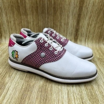Zapatos de golf FootJoy MyJoys Traditions para mujer talla 9 blanco rosa cara sonriente Foto 1 de 4