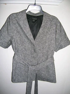 Ann Taylor Short Sleeve Black White Checked Belted Suit Jacket - sz 4 - Picture 1 of 4