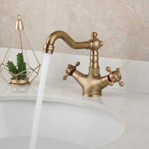 Baño manijas dobles antiguas batidora de latón giratoria plataforma grifos montados - Imagen 1 de 11