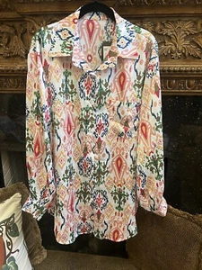 Long Button Down Tunic Blouse Beautiful Colors Size large NWT From Boutique - Picture 1 of 4