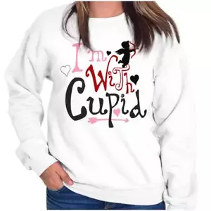 Valentine's Day I'm With Cupid Love Heart Womens Crewneck Sweatshirt Pullover - Picture 1 of 7
