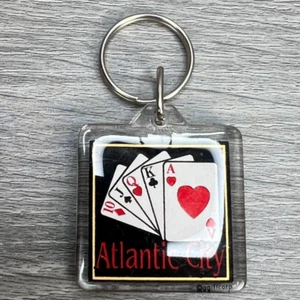 Atlantic City Keychain New Jersey Plastic Key Ring Flush Cards Design Used - Picture 1 of 7