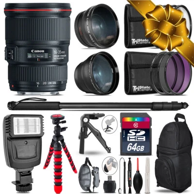 Canon 16-35mm IS USM -3 Lens Kit + Slave Flash + Tripod - 64GB Accessory Bundle - Image 1 of 4