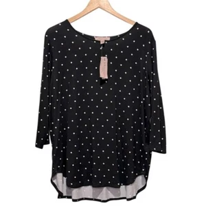 NWT Philosophy Womens Plus Size 3/4 Sleeve Black White Polka Dot 1X Top - Picture 1 of 9