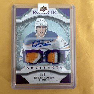 2020/21 Upper Deck Artifacts Rookie Purple Dual Patch Auto Dylan Cozens 5/5