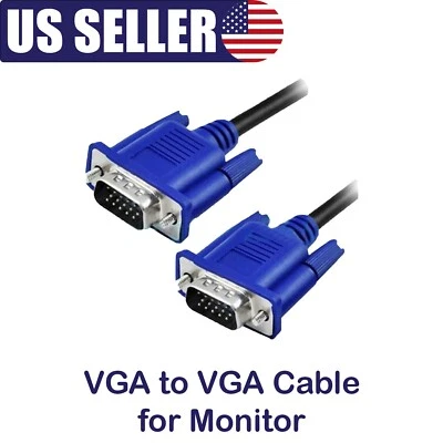 VGA Monitor Cable Cord 15 PIN M/M Male To Male For PC TV HDTV Projector Computer - Image 1 of 4