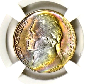 1949-D NGC MS66 Star Monster Rainbow Toned Jefferson Nickel GEM Dual Sided Color - Picture 1 of 5